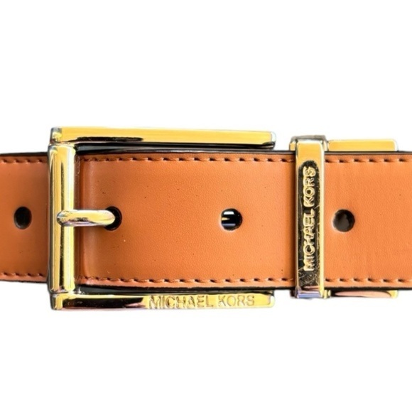 NEW Michael Kors Brown Leather Belt with Gold Buckle Size 34 Medium - Picture 1 of 10